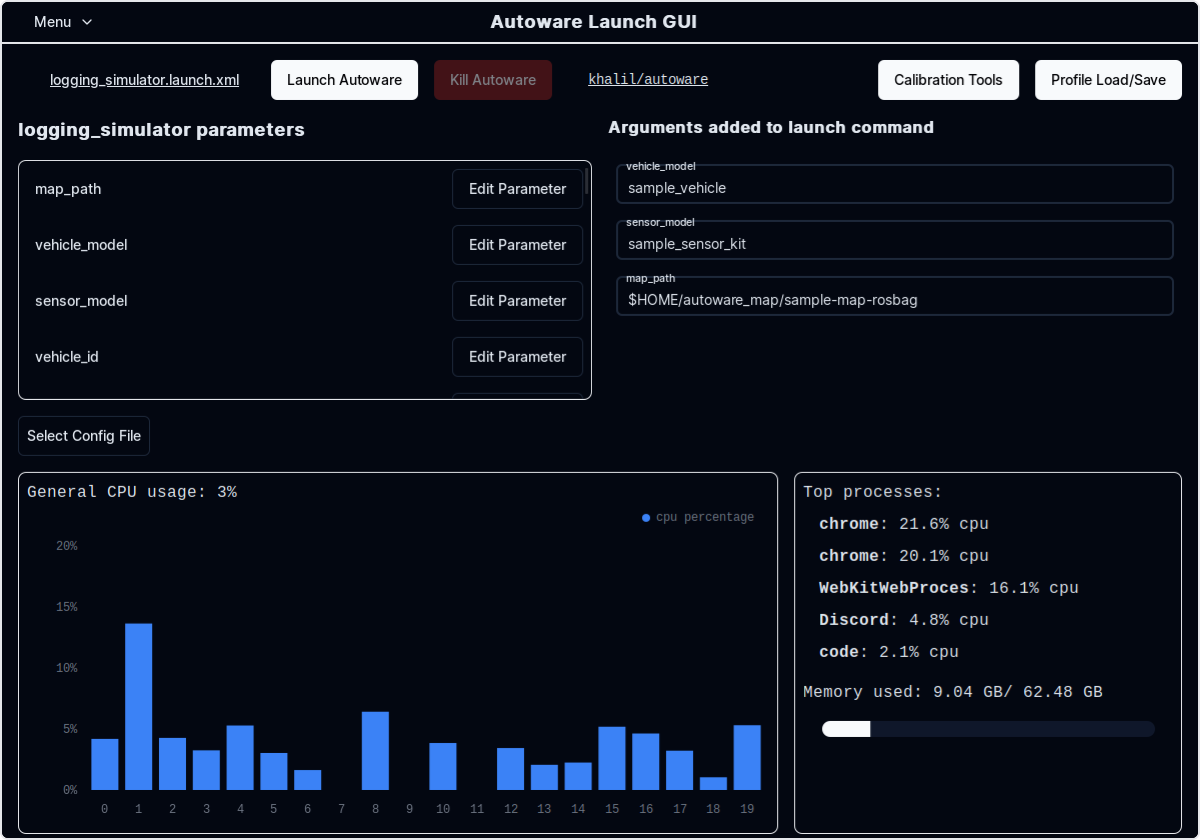GUI screenshot for customizing parameters