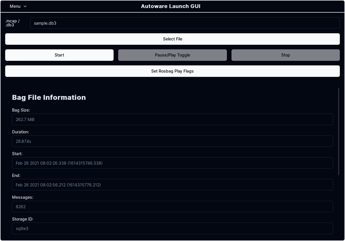 GUI screenshot for selecting rosbag file