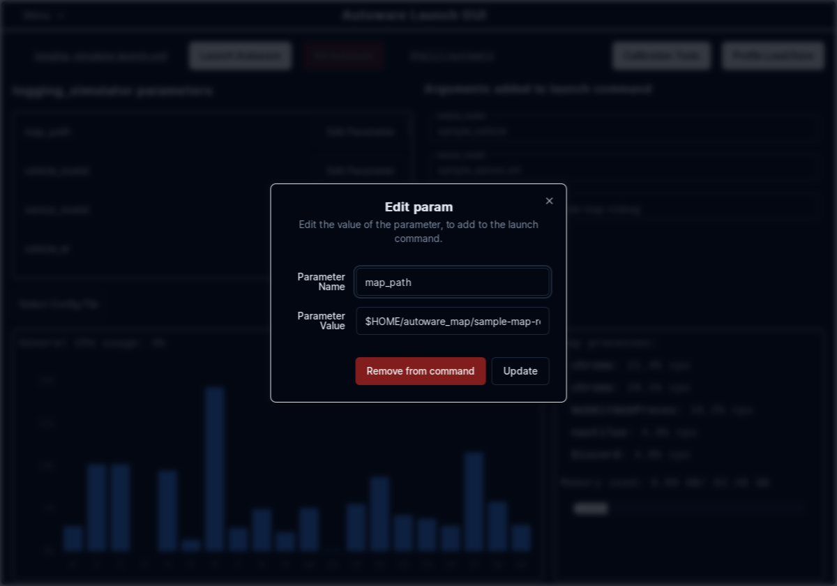 GUI screenshot for customizing parameters