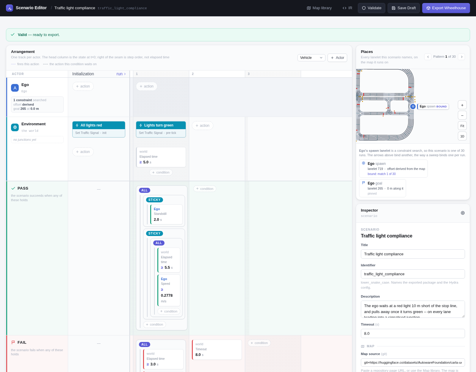 Traffic light compliance in the Scenario Editor