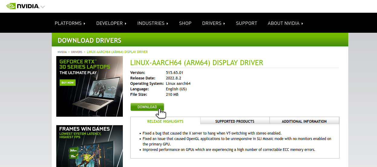 Download NVIDIA driver